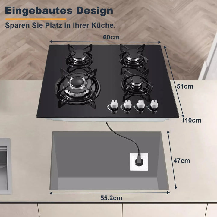 TopStrong 4-Burner Glass Ceramic Built-in Hob Natural Gas Propane Gas Hob