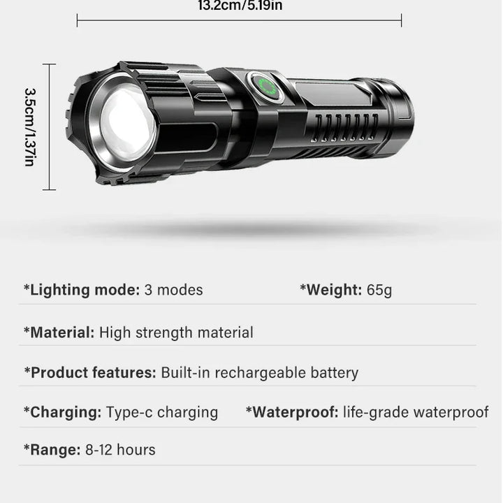 High Strong Power Led Flashlights 2000LM Tactical Torch with Display Light USB Charging Camping Fishing Emergency Zoom Lantern