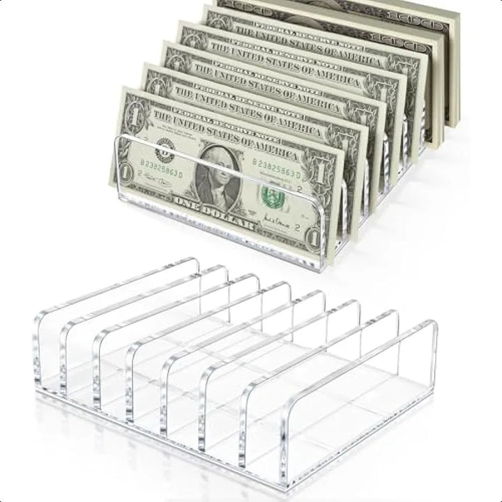 2 Packs Acrylic Mail Organizer 7 Slots Cash Tray for Desk 7 Slots File Organizer Clear Desktop Bill Divider Holder Envelope Hol