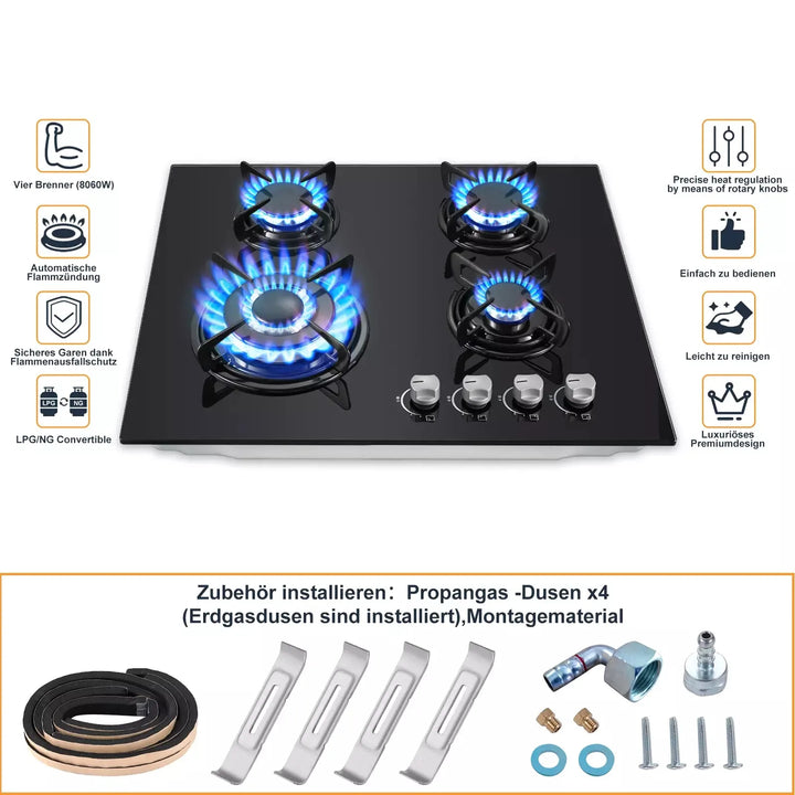 TopStrong 4-Burner Glass Ceramic Built-in Hob Natural Gas Propane Gas Hob