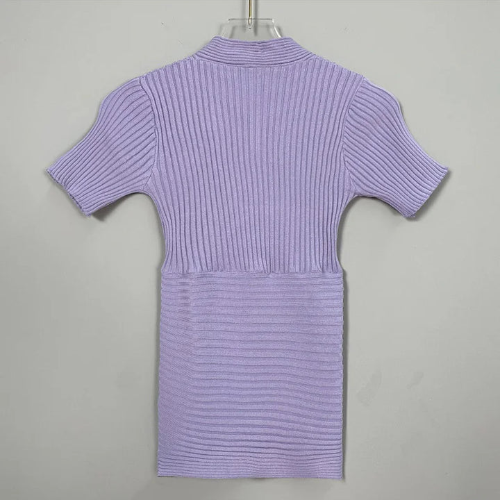 WOMENGAGA Korea Sexy V-neck High Waist Large Chest Tight Thin Knit Short Sleeve T-shirt Women's Hot Sexy Korean Women Tees 5INW