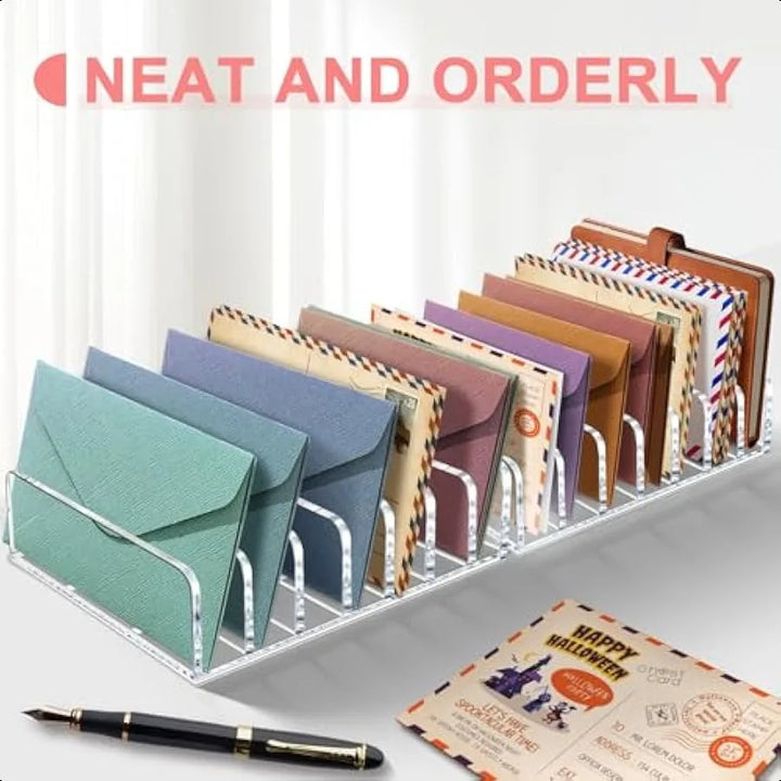 2 Packs Acrylic Mail Organizer 7 Slots Cash Tray for Desk 7 Slots File Organizer Clear Desktop Bill Divider Holder Envelope Hol
