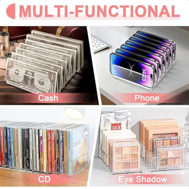 2 Packs Acrylic Mail Organizer 7 Slots Cash Tray for Desk 7 Slots File Organizer Clear Desktop Bill Divider Holder Envelope Hol