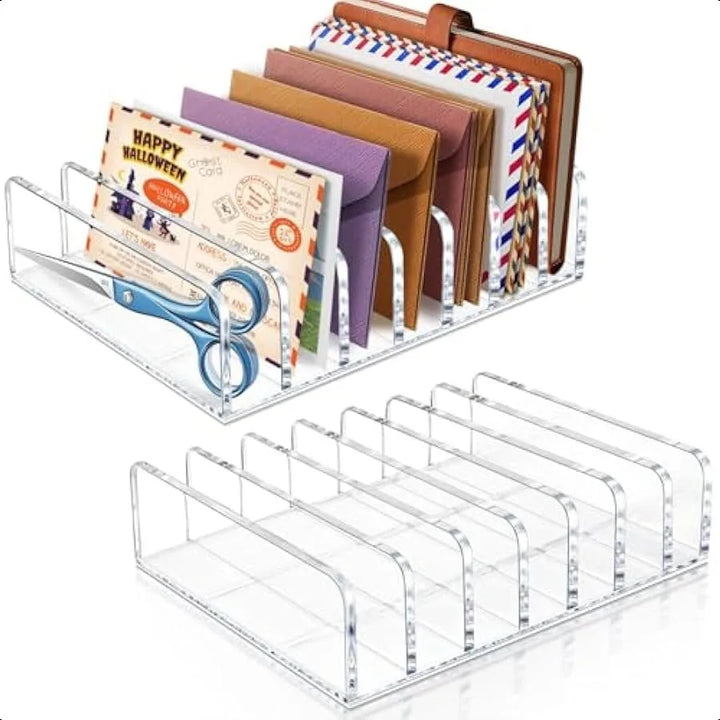 2 Packs Acrylic Mail Organizer 7 Slots Cash Tray for Desk 7 Slots File Organizer Clear Desktop Bill Divider Holder Envelope Hol